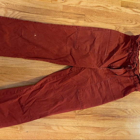 Zara straight leg paper bag pants in red/brown - Picture 1 of 2